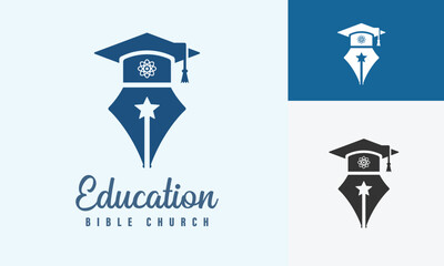 Pencil Or Crayon With Graduation Hat Isolated Circle for School University College Graduate Campus Logo Design Inspiration