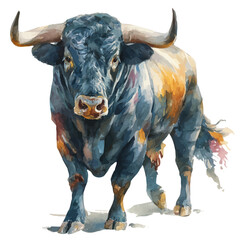 Bull, watercolor painting, vector illustration, isolated on a white background.
