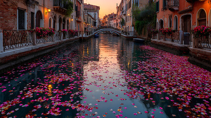 Venice canal italy travel architecture bridge europe romantic cityscape sunset scenic water petals flowers