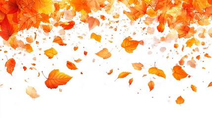 Falling autumn leaves in vibrant orange and yellow hues against a white background.  A cascade of foliage creates a seasonal, nature-inspired design