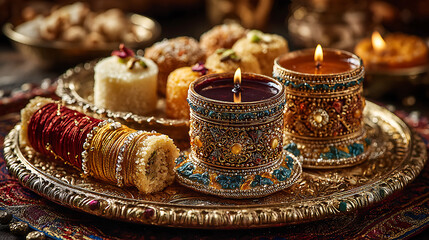 raksha bandhan with rakhi and indian sweets small diya 47169266 3