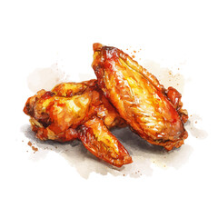 Chicken Wings, watercolor painting, vector illustration, isolated on a white background.