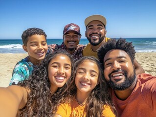 Family enjoying a sunny day at the beach with smiles and laughter