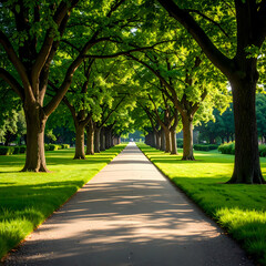 Obraz premium Pathway through lush green trees