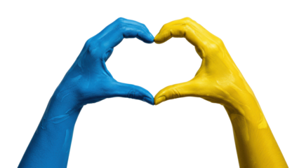 Heart-shaped gesture of unity with painted hands studio setting artistic expression symbol of love. Cut out png