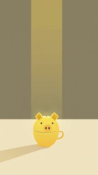 minimalist 2D flat design coffee cup fading away, replaced by a bright golden piggy bank glowing, inspiring lighting, clean modern look
