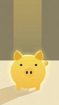 minimalist 2D flat design coffee cup fading away, replaced by a bright golden piggy bank glowing, inspiring lighting, clean modern look
