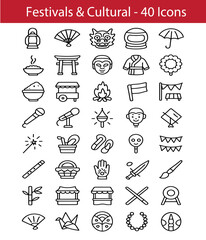 Naklejka premium Collection of icons representing cultural festivals and traditions