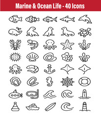 Collection of marine and ocean life icons for design projects