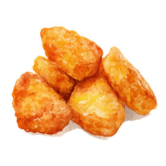 Chicken Nuggets, watercolor painting, vector illustration, isolated on a white background.