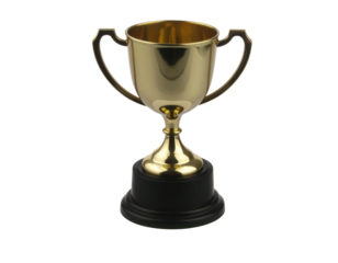 A shiny golden trophy with handles and a black base, symbolizing achievement and success.