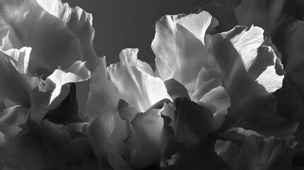 Detailed close-up of flower petals in grayscale.