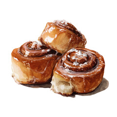 Watercolor vector illustration of Cinnamon Rolls, isolated on white background.