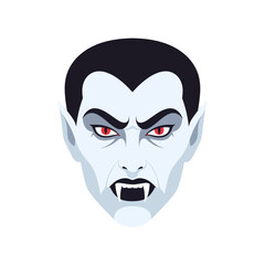 Close-up illustration of a vampire's head, showing a fierce expression and detailed features.