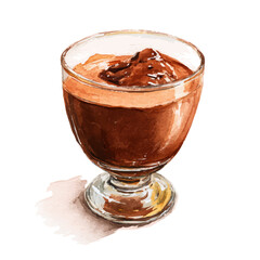 Watercolor vector illustration of Chocolate Mousse, isolated on white background.