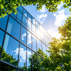 Modern office building with green trees