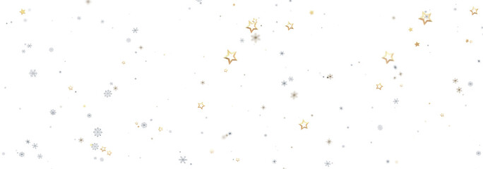 Festive background with gold and silver stars and snowflakes. Perfect for holidays.
