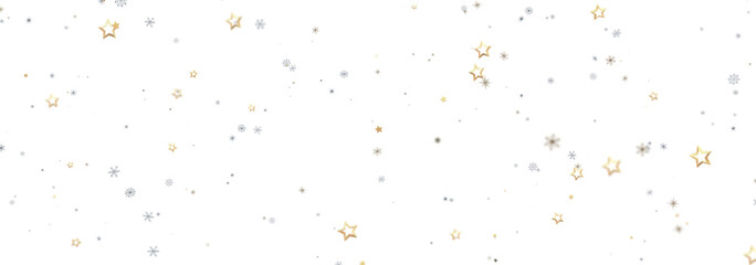 Festive background with gold and silver stars and snowflakes. Perfect for holidays.