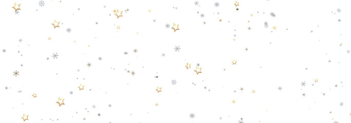 Festive background with gold and silver stars and snowflakes. Perfect for holidays.