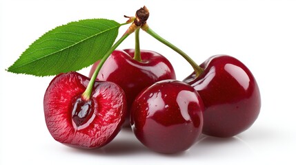 Fresh Organic Cherries with Leaf - Ideal for Culinary Design and Health - Focused Projects