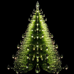 Detailed 3D artwork full of glowing neon light and abstract shapes. A unique holiday background for seasonal projects. A beautiful Christmas tree with neon blue and rich purple fractal patterns