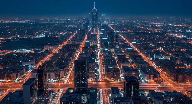 Fototapeta night city traffic in saudi riyadh