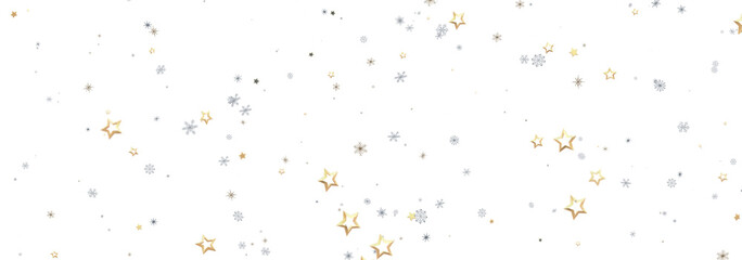Beautiful winter holiday background with gold stars and silver snowflakes. Perfect for Christmas cards, invitations, and