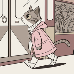 Cat Wearing a pink coat
