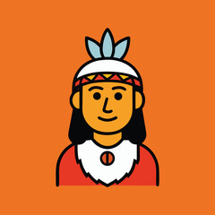 Native American Chief in Headdress Vector, Cartoon Tribal Chief Clipart Illustration

