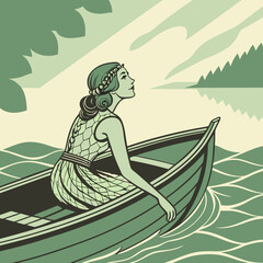 Mermaid in a boat in the water