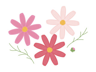 カラフルなコスモスのシンプルイラスト