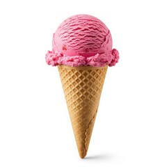 Delicious pink ice cream cone isolated on white background