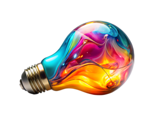 Colorful light bulb isolated on transparent background