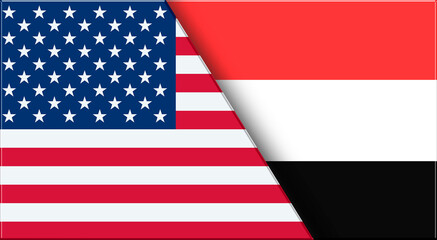 Fototapeta premium Flags of USA and Yemen. United States and Yemeni National flags on Fabric