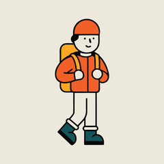 Hiker with Backpack Climbing Mountain Illustration, Cartoon Hiker Walking on Trail Clip art