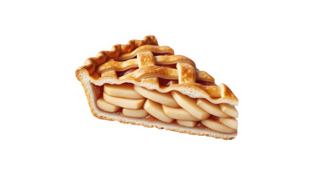 Sliced apple pie with lattice crust on white background  