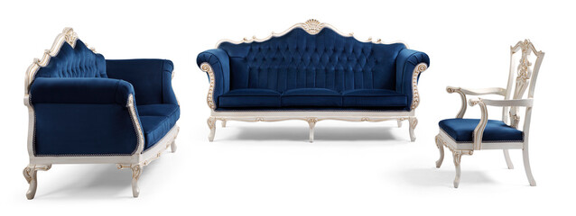Classic blue furniture set isolated on white background