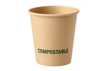 Compostable paper cup promoting environmental sustainability with transparent background