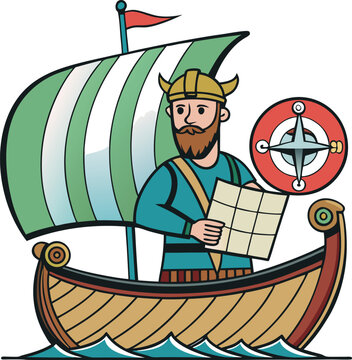 Viking Ship and Leif Erikson Illustration &ndash; Leif Erikson Day