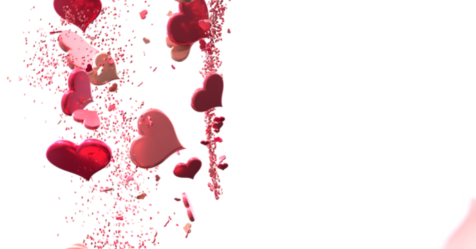 hearts on a transparent background. 3D rendering. for valentine's day and wedding. PNG Rain from hearts. in transparent PNG