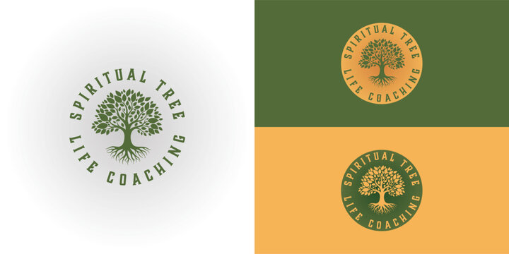 Life coach logo features a tree of life emblem, symbolizing growth, wisdom, and a strong foundation. The circular design, along with the company name, conveys a holistic approach to coaching.