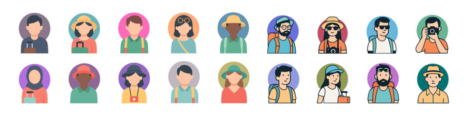 set of various type of travel related avatar or flat icon vector illustration  for travel 