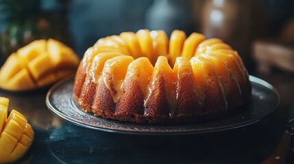 Delicious Mango Cake Slice on Elegant Plate Showcasing Fresh Fruit
