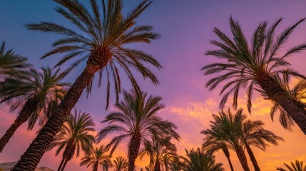 Palm trees sunset sky background