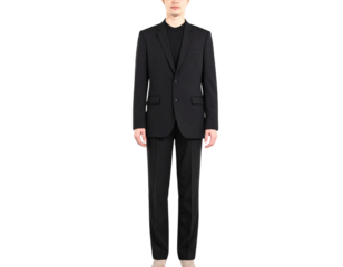 Front View of Classic Black Suit with Single Button Blazer and Straight-Leg Pants Isolated on Transparent Background PNG