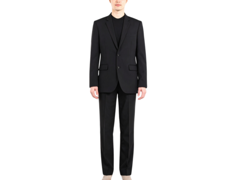 Front View of Classic Black Suit with Single Button Blazer and Straight-Leg Pants Isolated on Transparent Background PNG