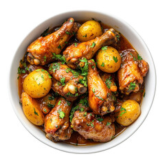 Delicious Chicken Wings with Potatoes in Savory Sauce, Perfect for Family Gatherings or Casual Dining on transparent background