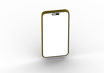 High-quality image of a gold smartphone mockup with a blank screen, perfect for app presentations or website designs. Isolated on white backgro