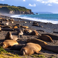 Fototapeta premium Seals resting on a beach