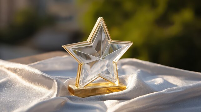 Elegant Glass Star Award on Silk Cloth with Blurred Background